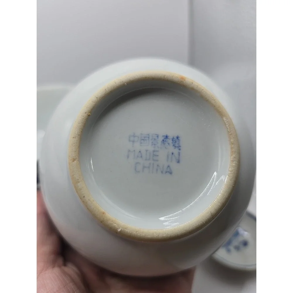 Vintage Chinese Porcelain Soup Rice Bowls (4) & Spoons (4) Eye Grain Style